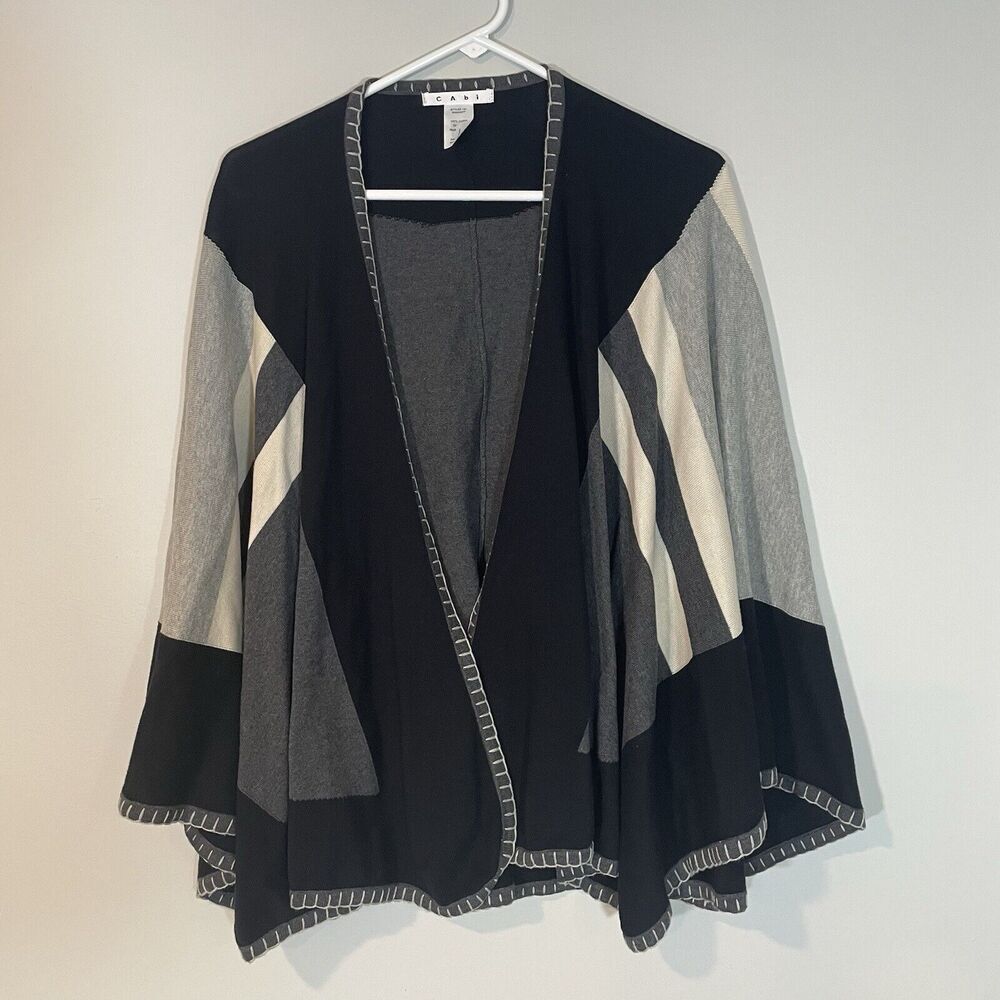 Cabi Sweater Poncho Gray Black Striped Oversized Wrap Colorblock Cotton‎